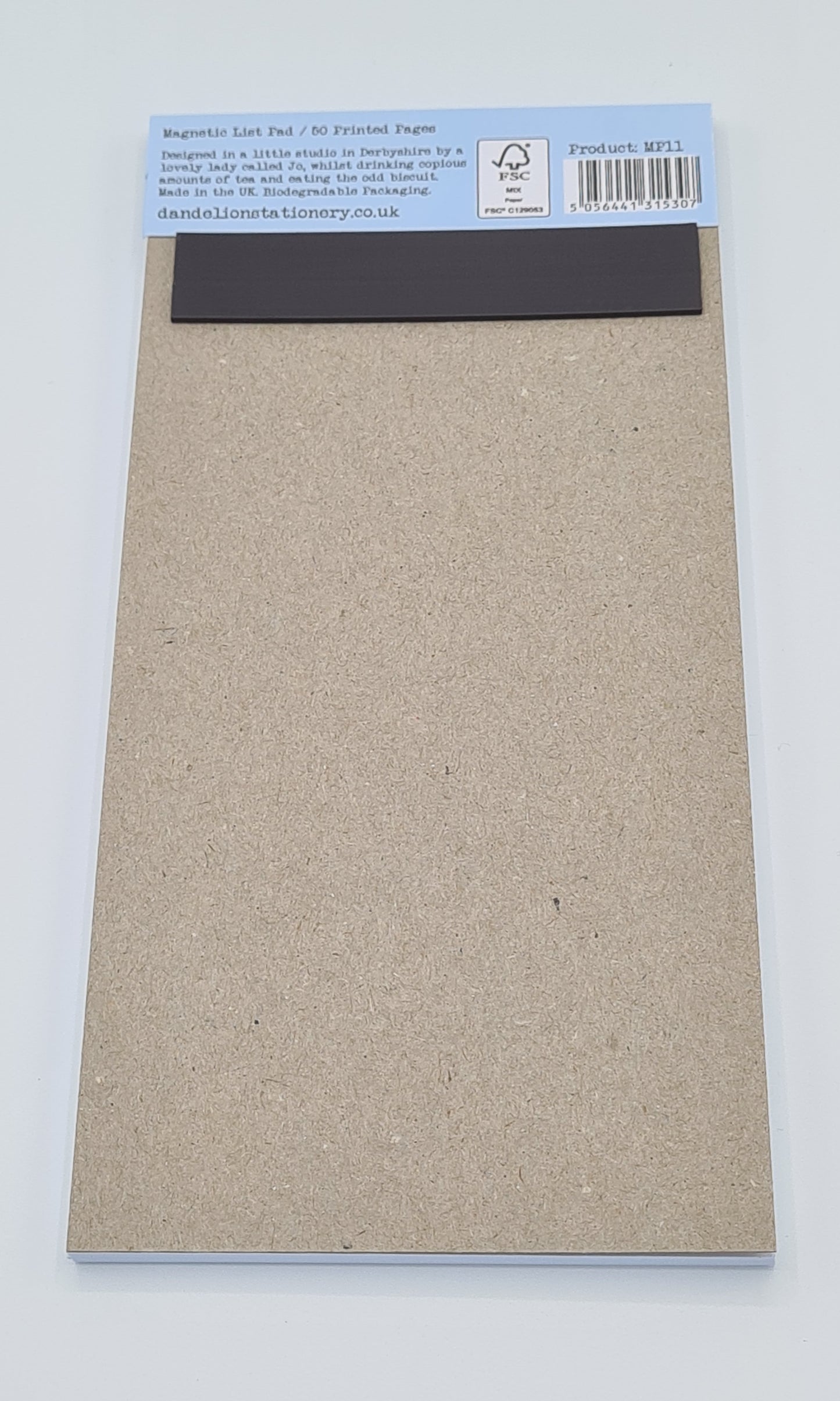 Back view of the Magnetic Notepad.