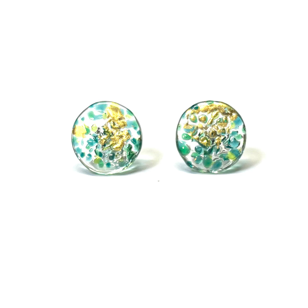 Glass and Gold Midi Mottled Stud Earrings - Seagrass