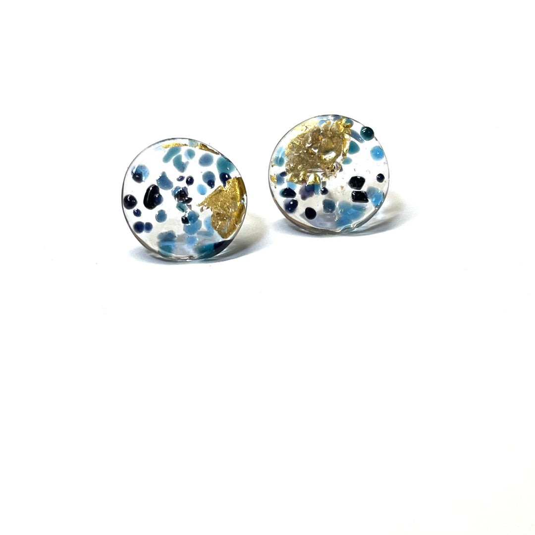 Glass and Gold Midi Mottled Stud Earrings - Tempest