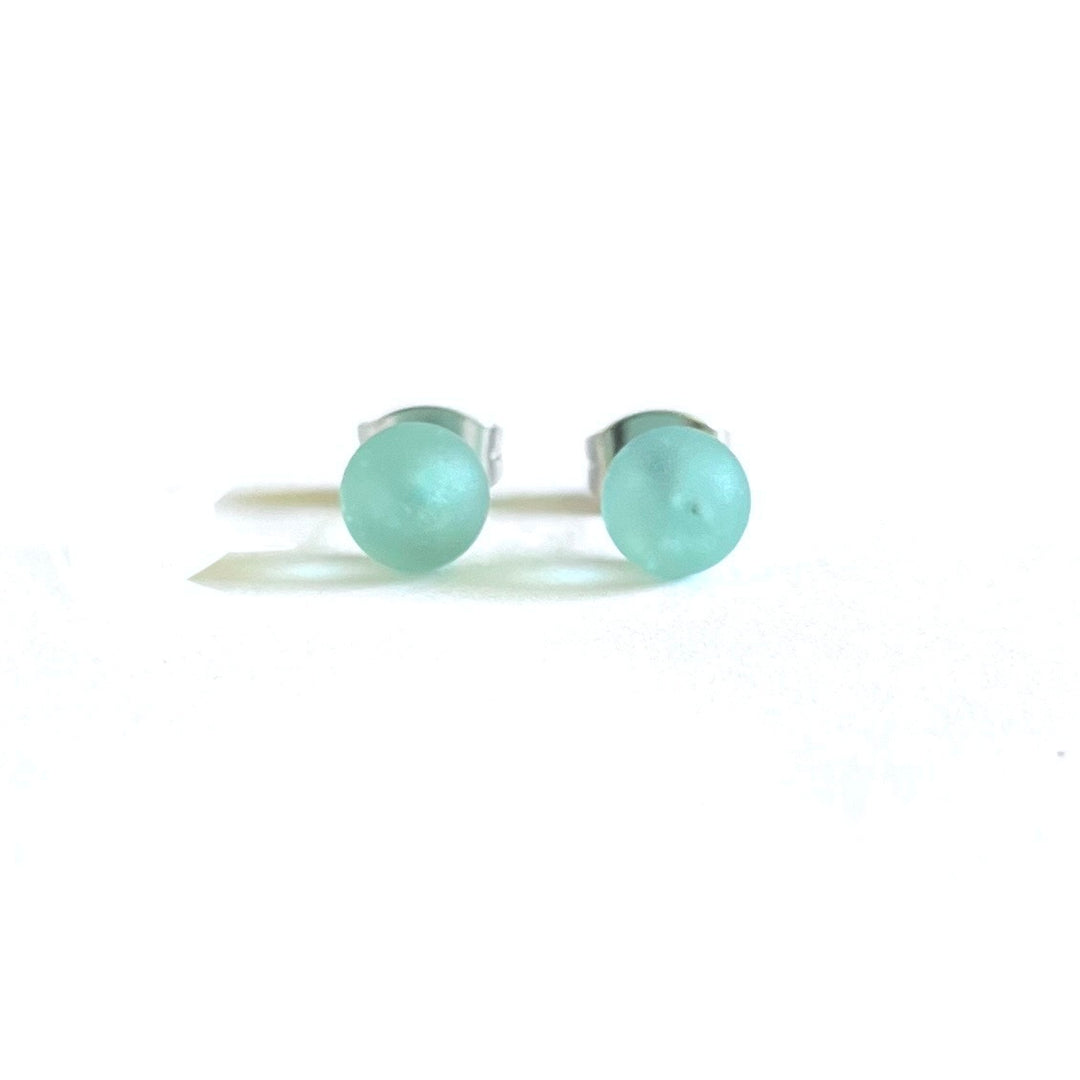 Recycled Whisky Bottle Stud Earrings - Frosted Opal