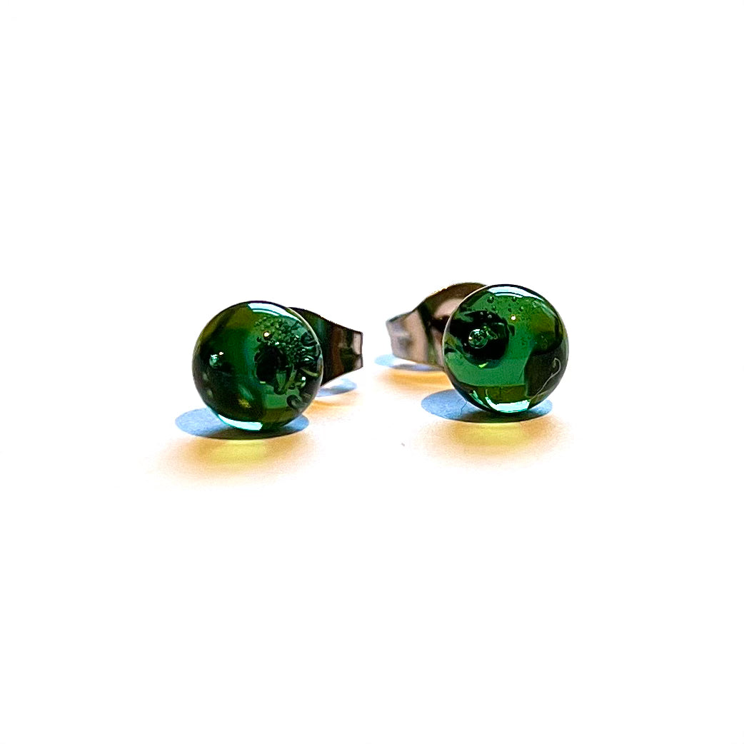 Recycled Whisky Bottle Stud Earrings - Green
