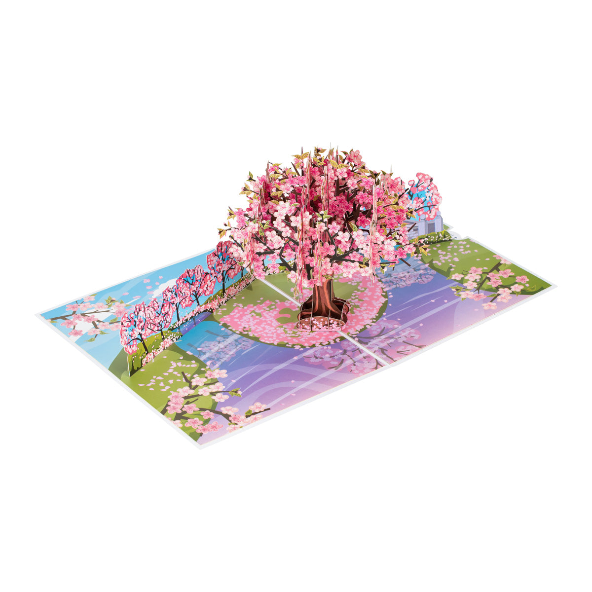 Aerial view of the Cherry Blossom Tree pop up card showing the tree "popped up".