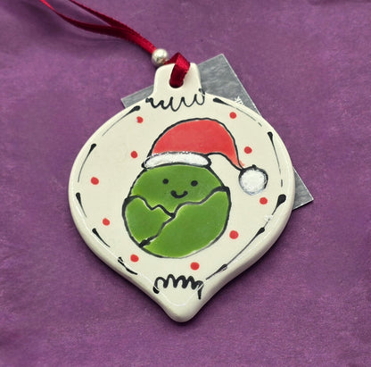 Ceramic Christmas Decoration - Handpainted Sprout Design