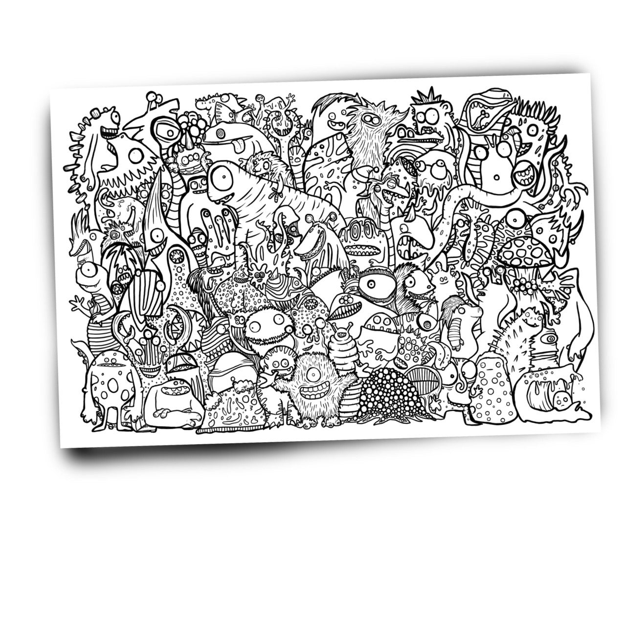 The giant colouring poster showing lots of illustrations of various monsters.