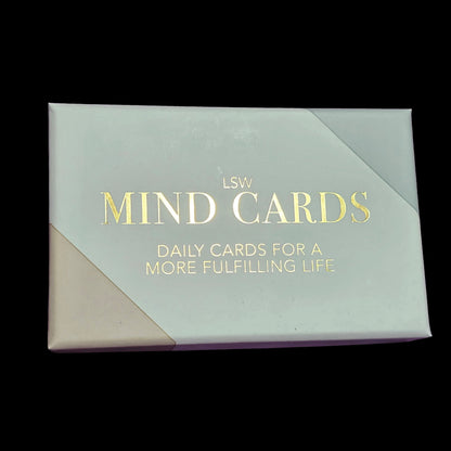 Box of LSW Mind Cards with gold text on a light green background
