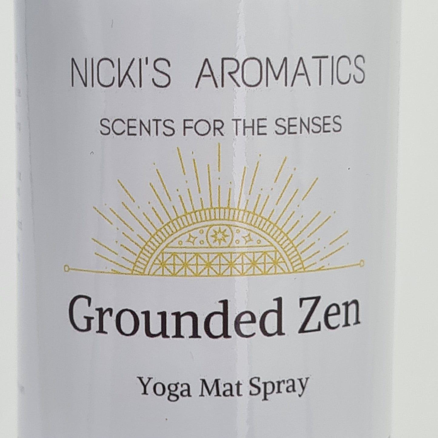 Close up of the label for "Grounded Zen Yoga Mat Spray".