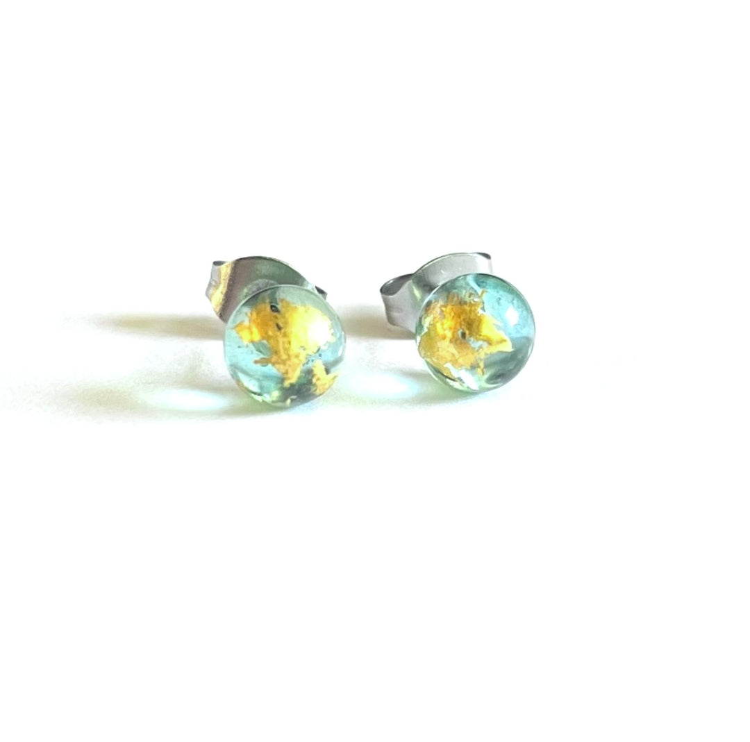 Recycled Whisky Bottle Stud Earrings - Opal and Gold