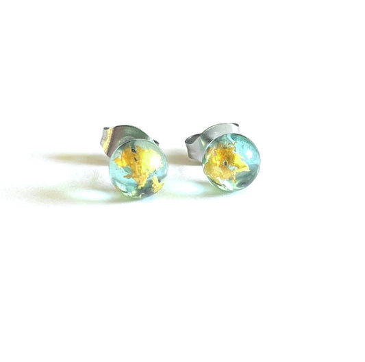 Recycled Whisky Bottle Stud Earrings - Opal and Gold