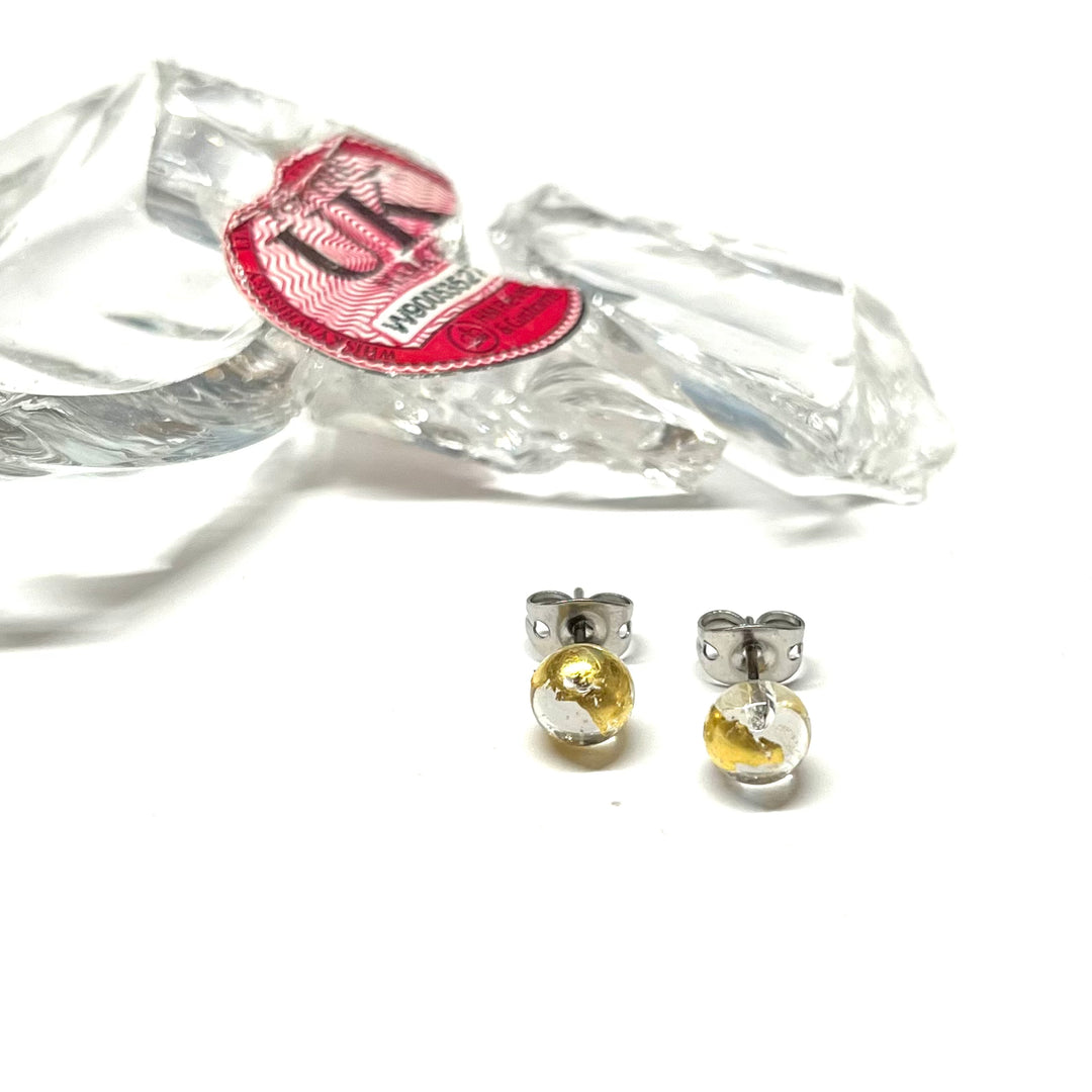 Recycled Whisky Bottle Stud Earrings - Clear and Gold