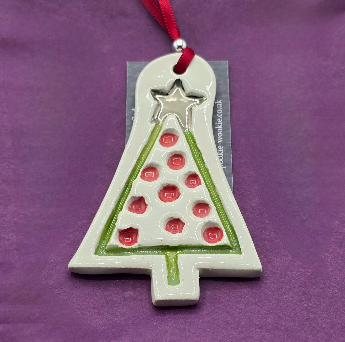 Ceramic Christmas Decoration - Red Dotty Christmas Tree (Hand-painted)