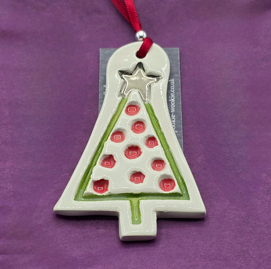 Ceramic Christmas Decoration - Red Dotty Christmas Tree (Hand-painted)